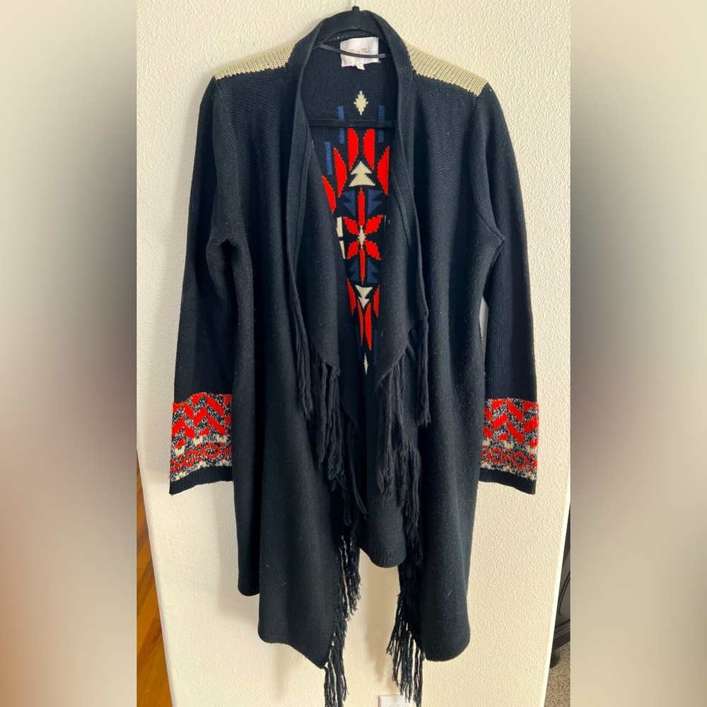 Miss Me Aztec Waterfall Fringe Cardigan size small